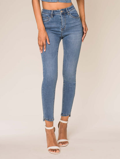Jean 7/8 con efecto recortes - azul denim