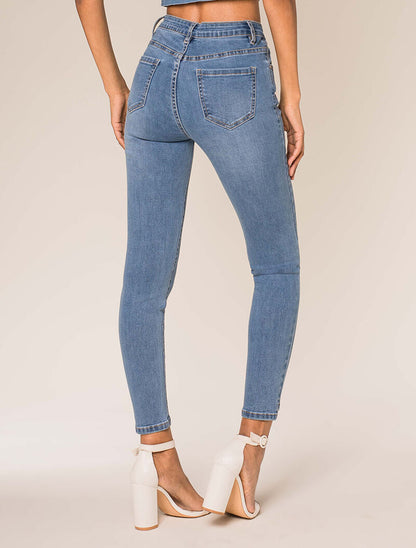 Jean 7/8 con efecto recortes - azul denim