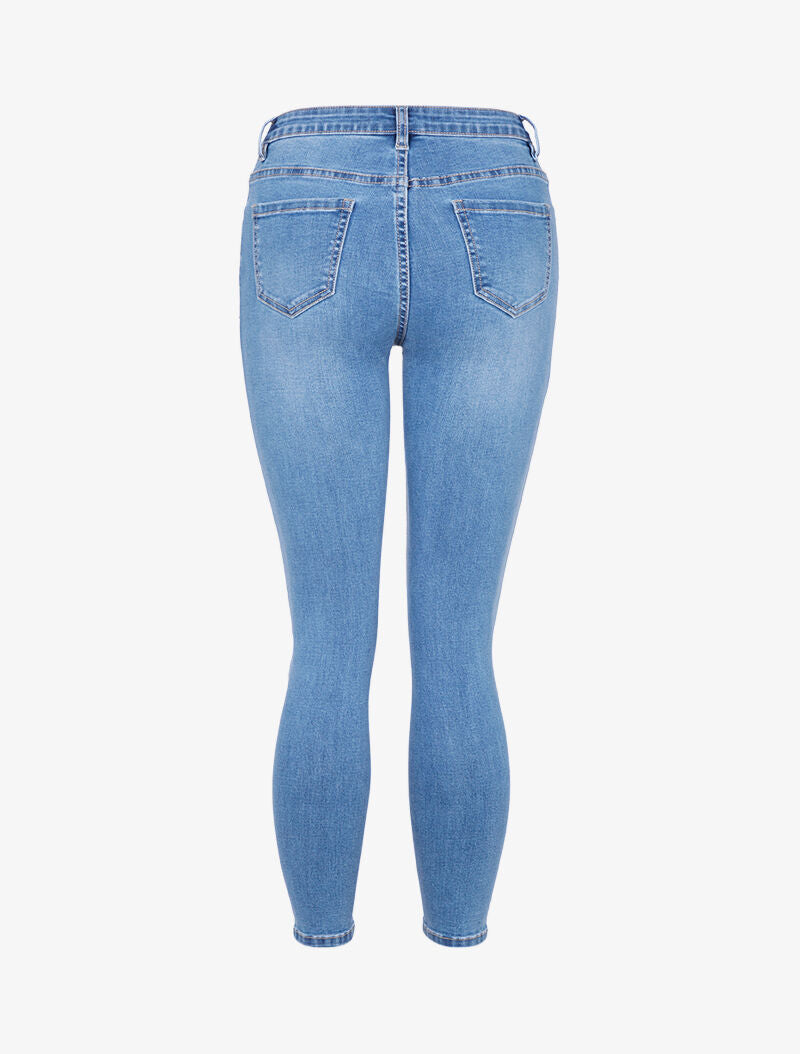 Jean 7/8 con efecto recortes - azul denim