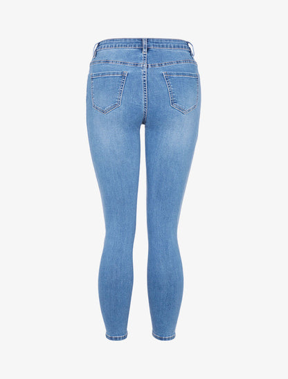Jean 7/8 con efecto recortes - azul denim