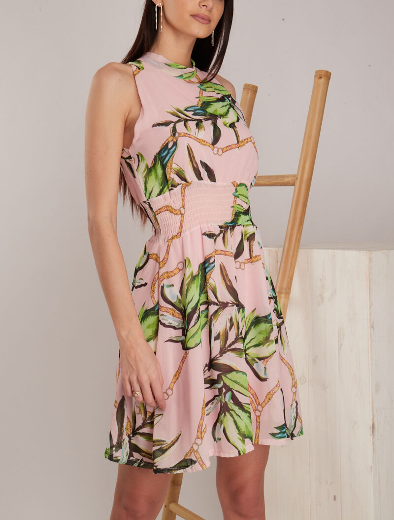 Robe imprimée à encolure ras de cou - rose - 4