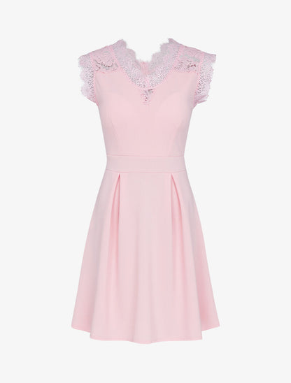 Robe à dos dentelle - rose - 1