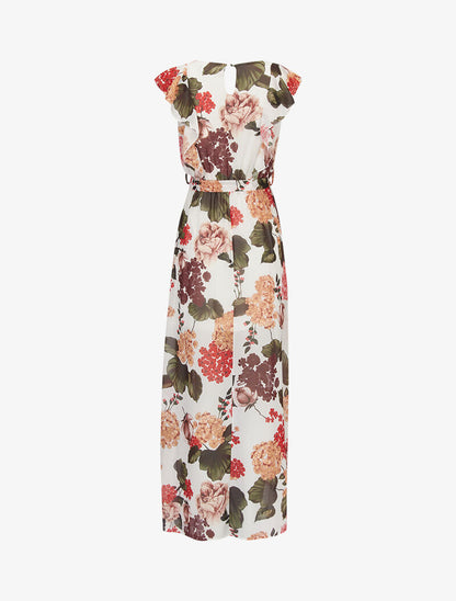 Robe fleurie à buste volanté - ecru - 3
