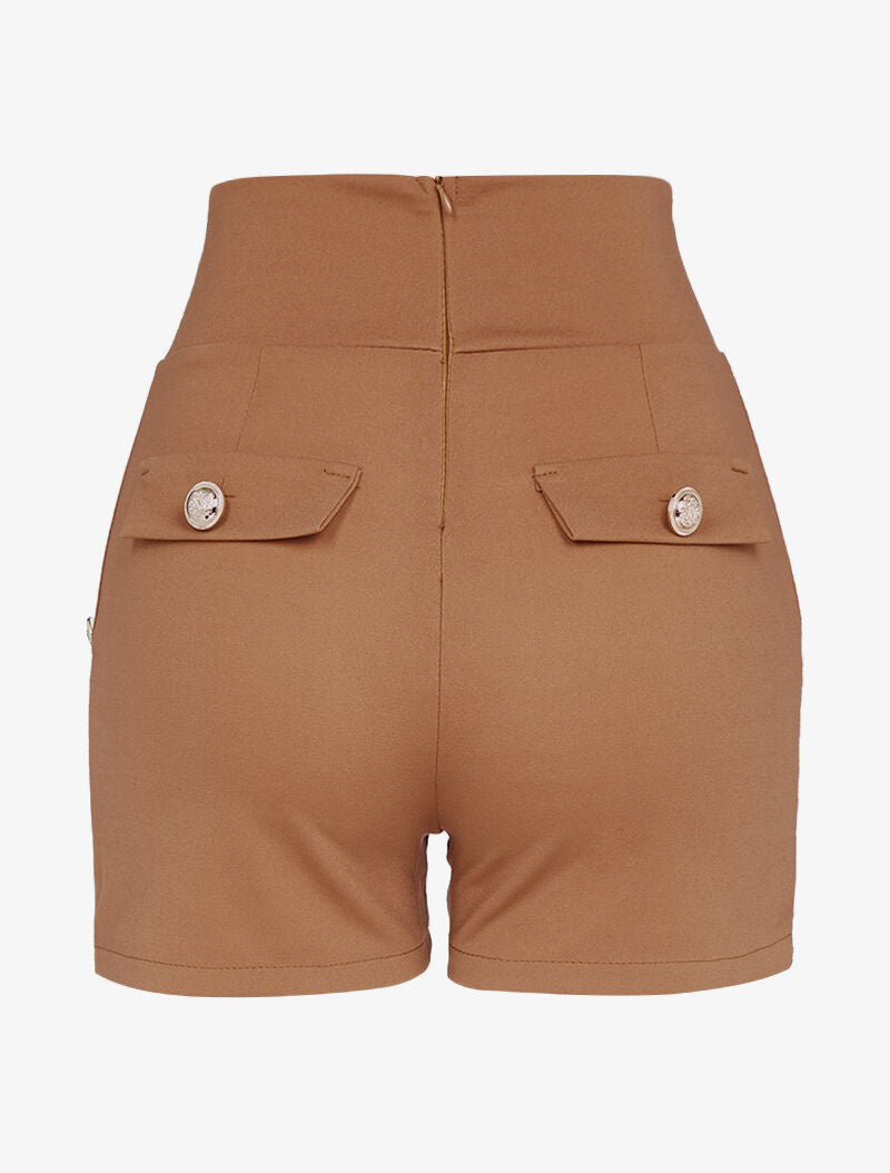 Mini short à boutons décoratifs - camel - 3
