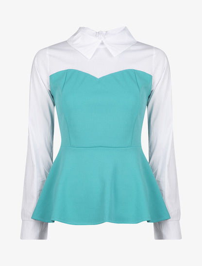 Top style chemise coupe péplum - turquoise - 1