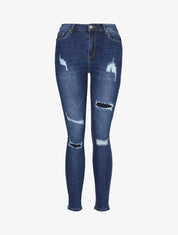 Jean skinny à déchirures doublées - bleu denim - 1