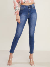 Jean taille haute à deux boutons - bleu denim - 1