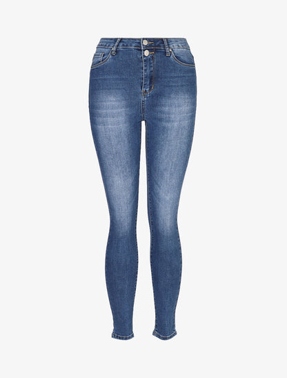 Jean taille haute à deux boutons - bleu denim - 3