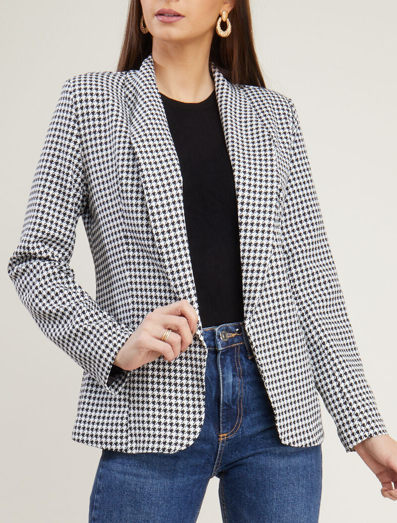 Blazer à imprimé pied de poule - noir - 4