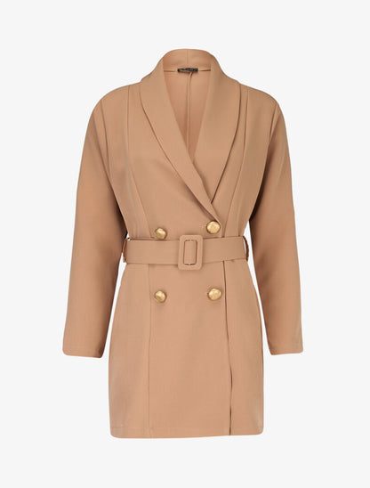 Veste mi longue ceinturée - camel - 1