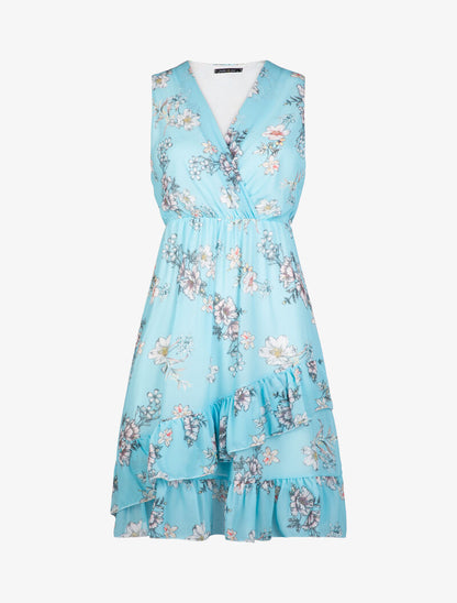 Robe patineuse à imprimé floral - bleu ciel - 1