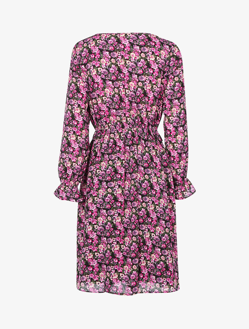 Robe à volants et imprimé grandes fleurs champêtre - rose - 2