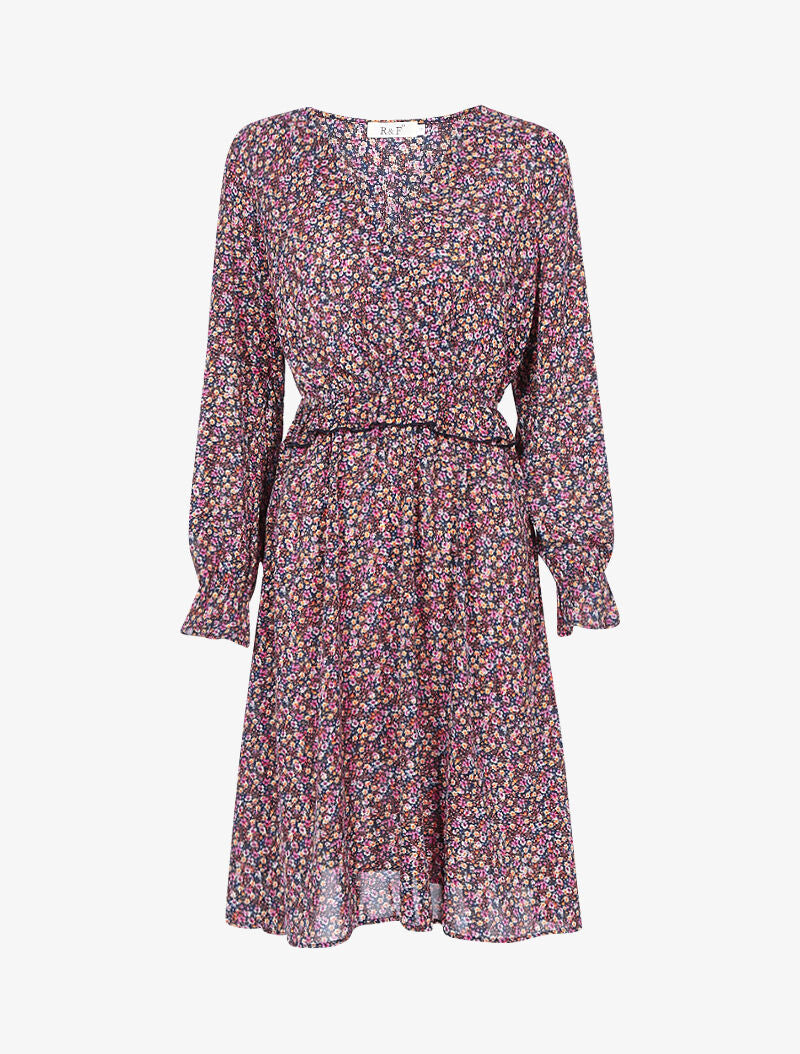 Robe à volants et imprimé petites fleurs champêtre - rose - 1