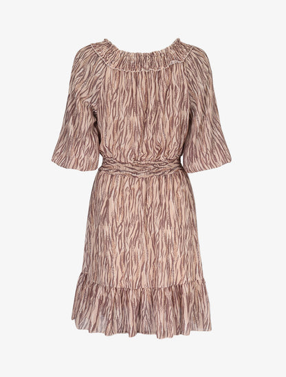 Robe à col bardot et imprimés - camel - 2
