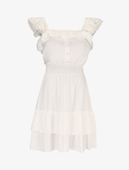 Robe unie à bretelles volantées - blanc - 3