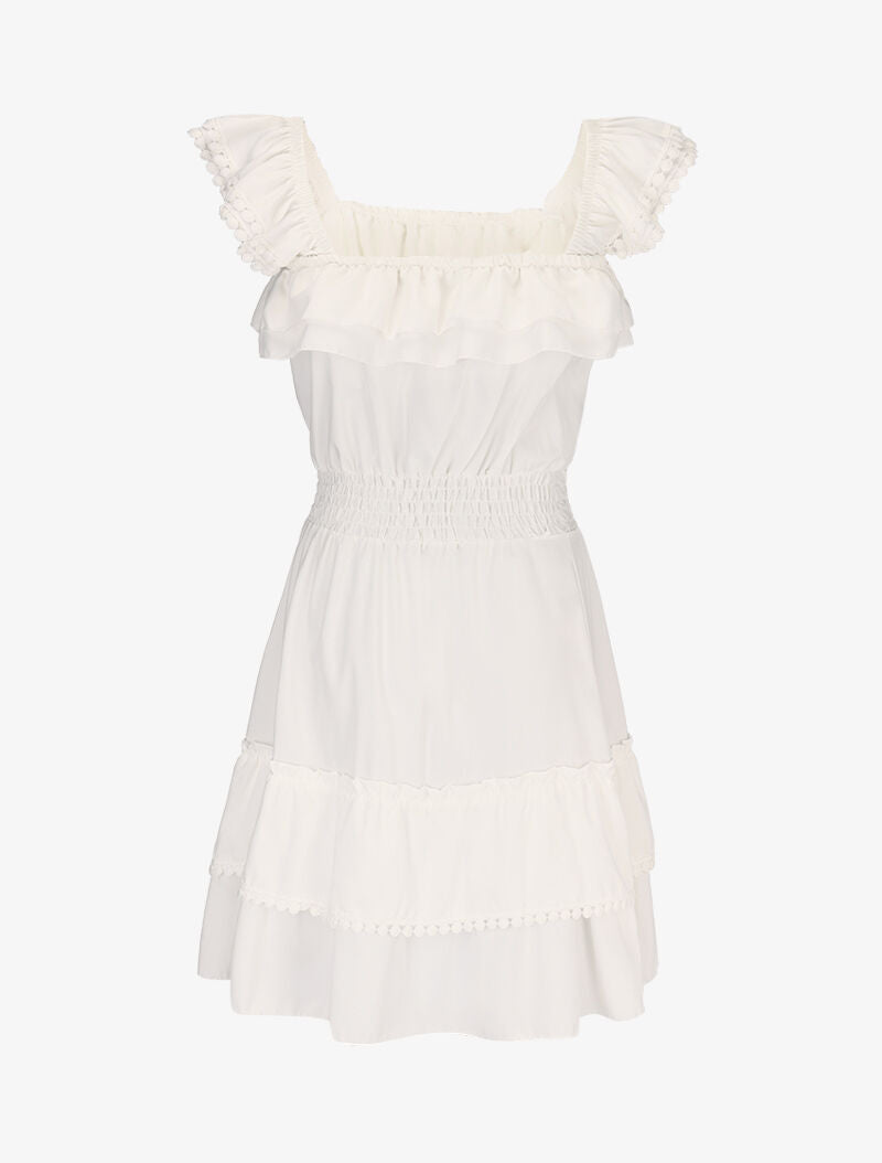 Robe unie à bretelles volantées - blanc - 2