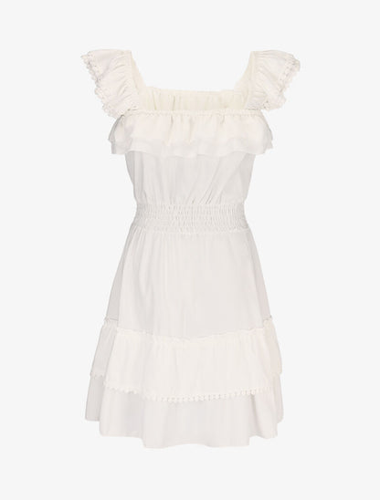 Robe unie à bretelles volantées - blanc - 2