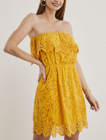 Robe bustier en crochet - jaune - 1
