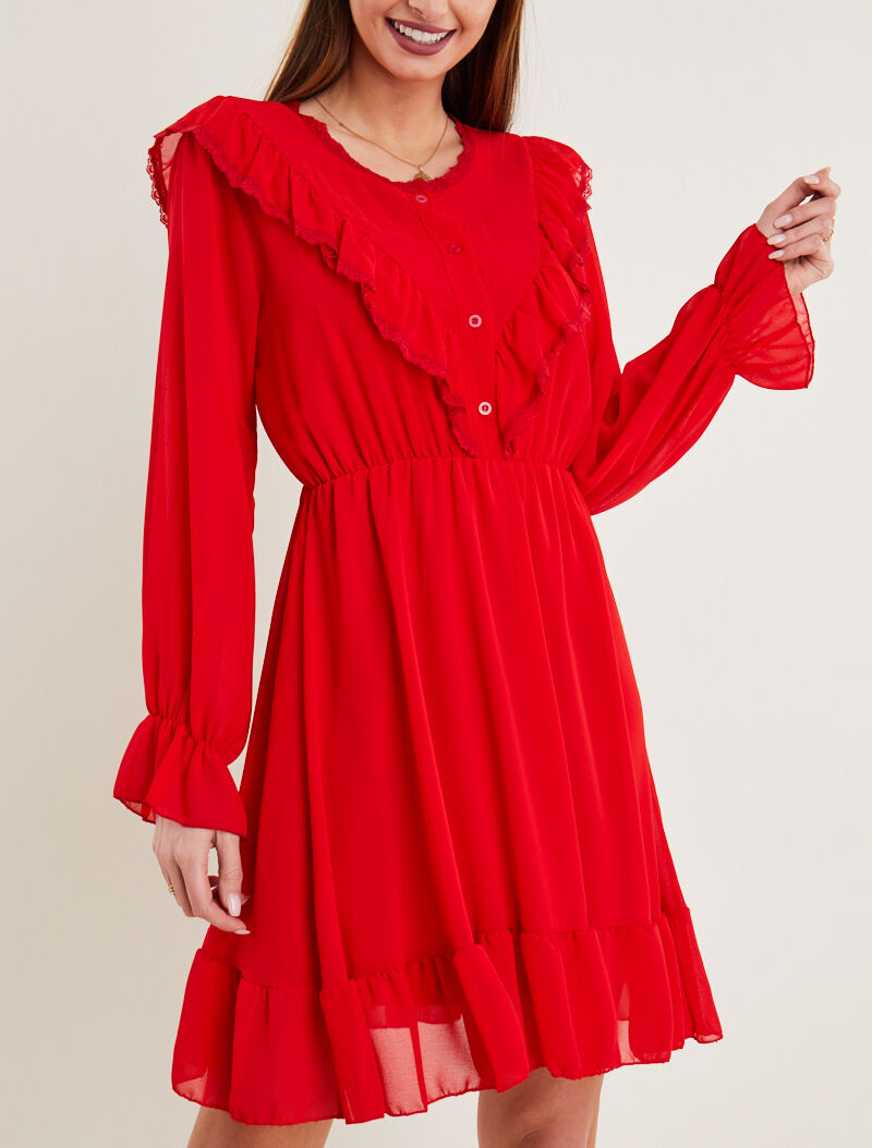 Robe en voile et dentelle - rouge - 1