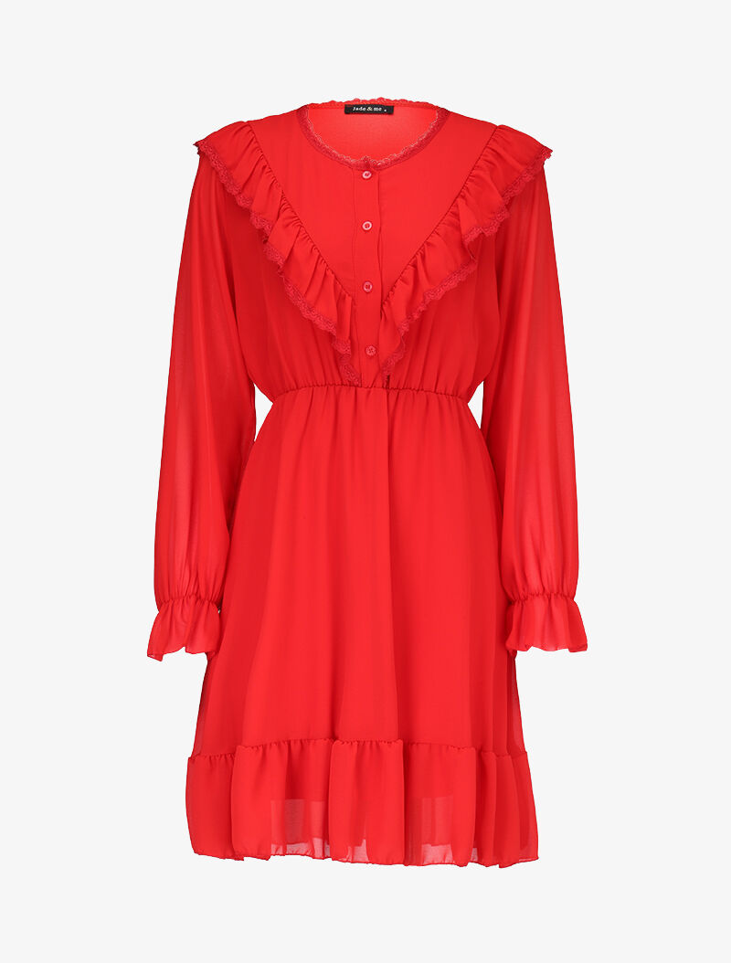 Robe en voile et dentelle - rouge - 2