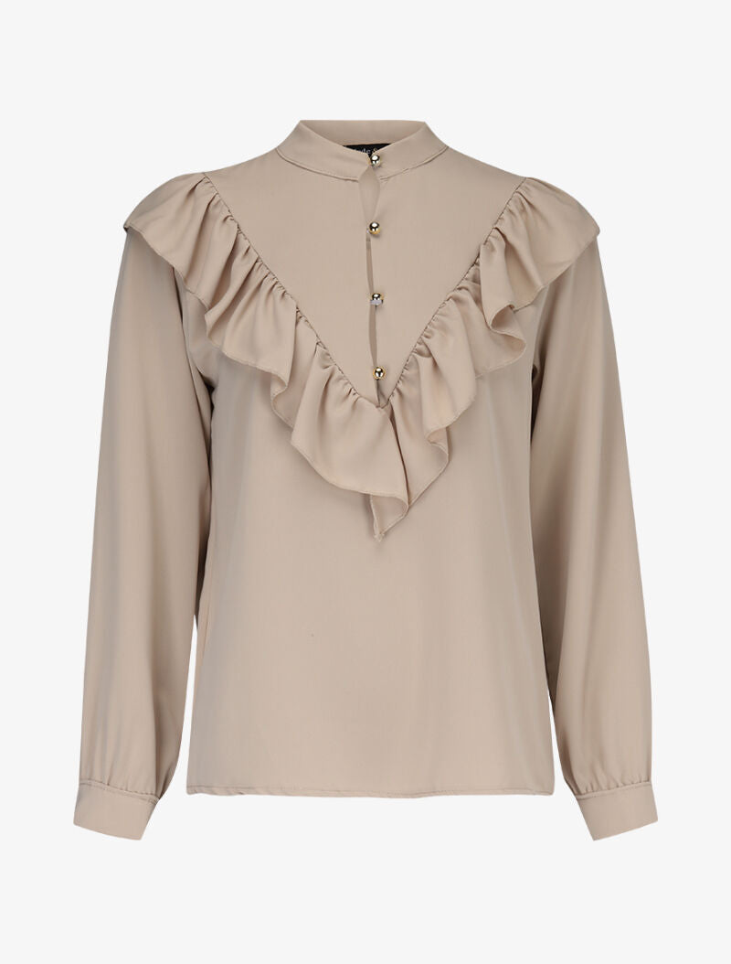 Blouse boutonnée et volantée - beige - 1