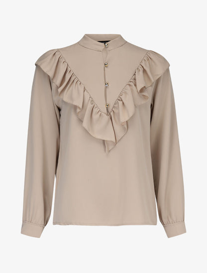 Blouse boutonnée et volantée - beige - 1