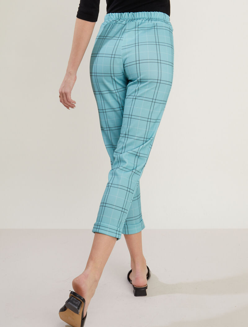 Pantalón 7/8 con estampado de tartán - turquesa