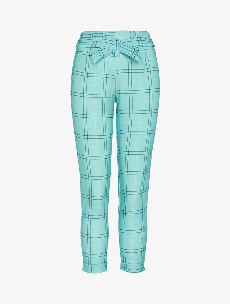 Pantalón 7/8 con estampado de tartán - turquesa