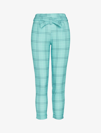 Pantalón 7/8 con estampado de tartán - turquesa