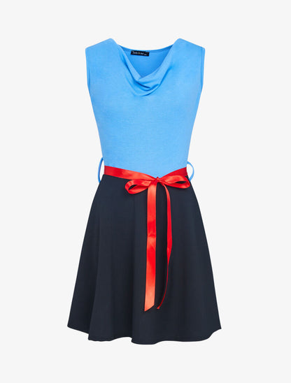 Robe bi matière à col bénitier - bleu ciel - 3