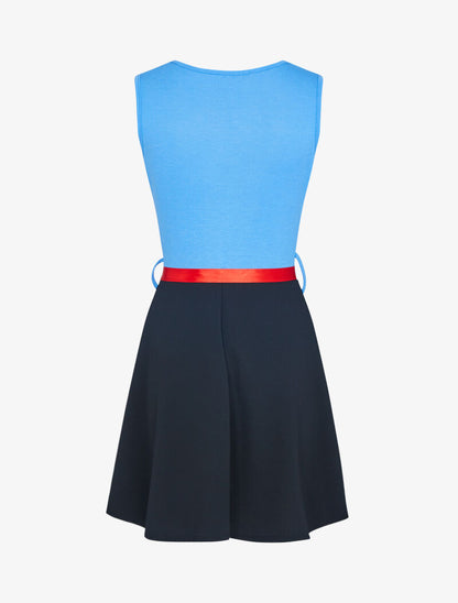 Robe bi matière à col bénitier - bleu ciel - 2