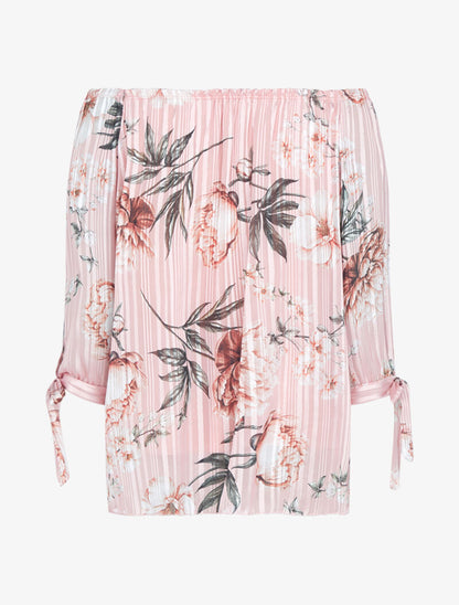 Top à imprimé floral et rayures irisées - rose - 3