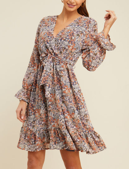 Robe bohème patineuse imprimé floral - bleu - 4