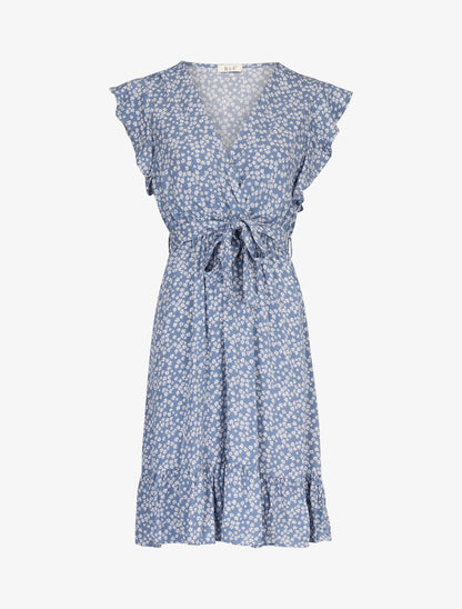 Robe légère à bords volantés et à imprimé - bleu - 1