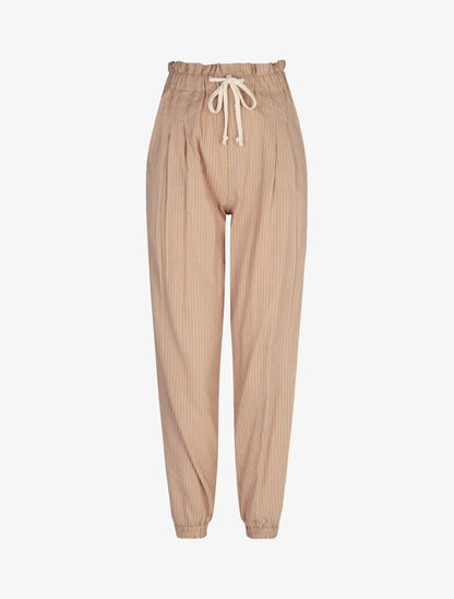 Pantalon rayé en coton style sarouel - beige - 3