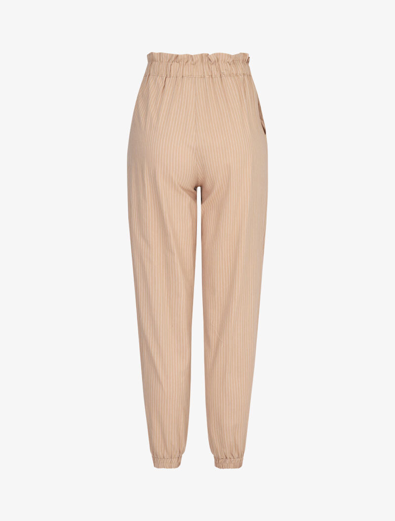 Pantalon rayé en coton style sarouel - beige - 2