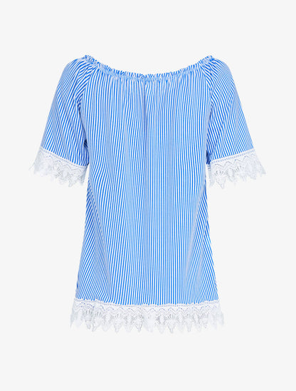 Top rayé à bords en crochet - bleu roi - 2