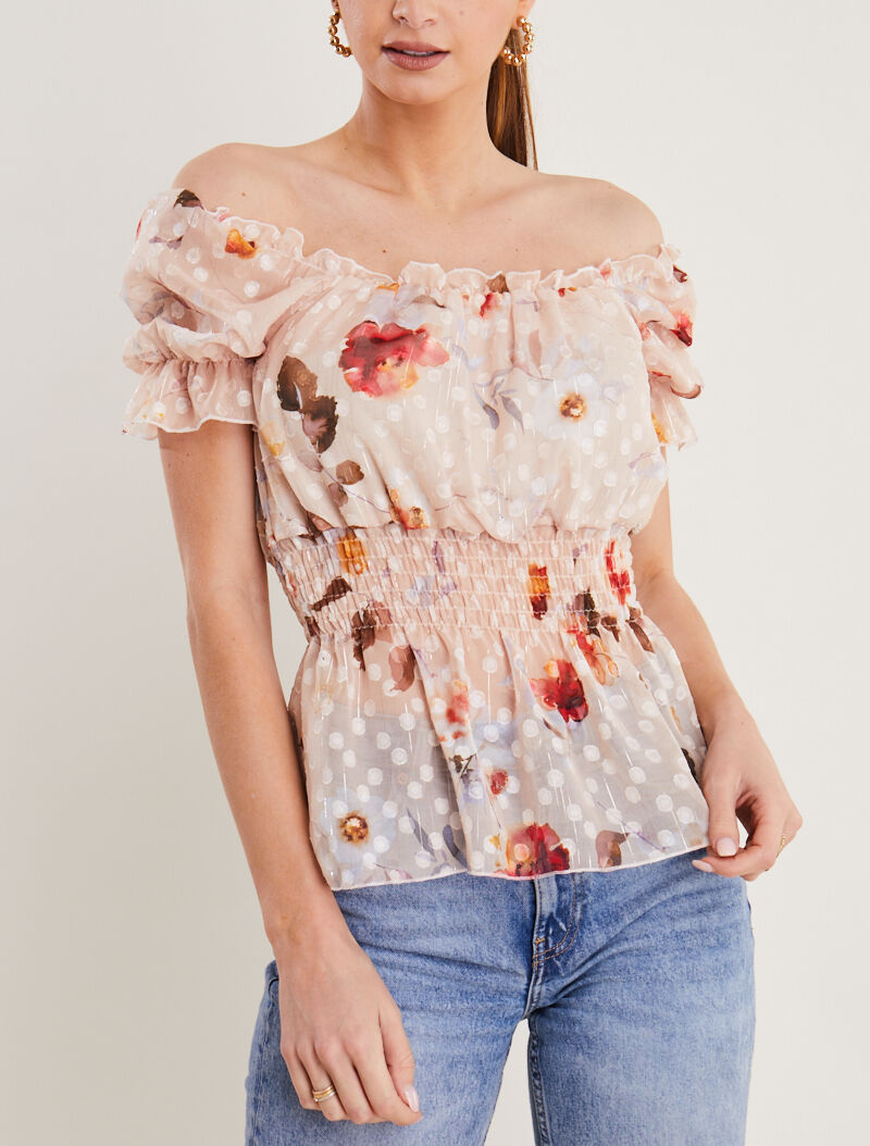 Top péplum en voile - beige - 4