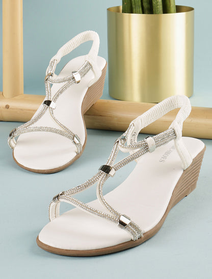 Compensées à lanières ornées de strass - blanc - 6