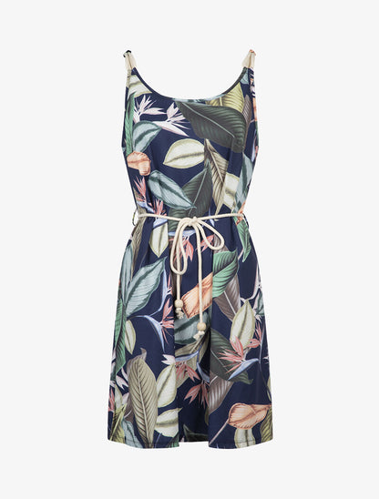 Robe trapèze à imprimé feuilles - marine - 1