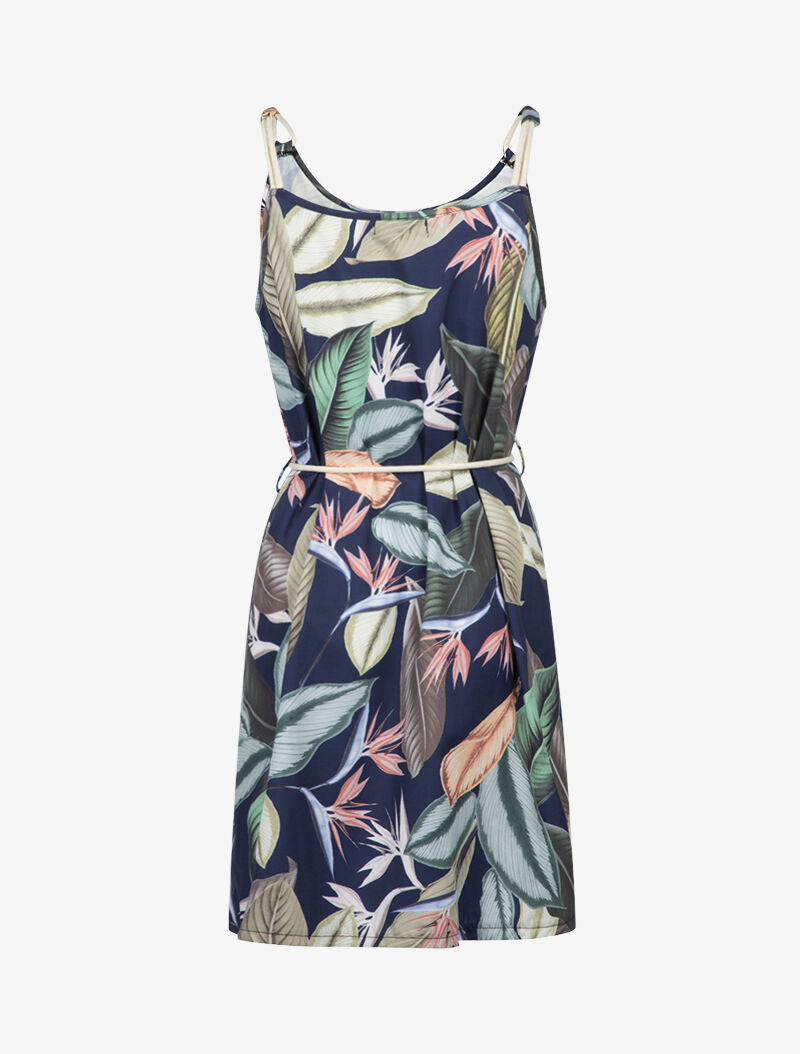 Robe trapèze à imprimé feuilles - marine - 2