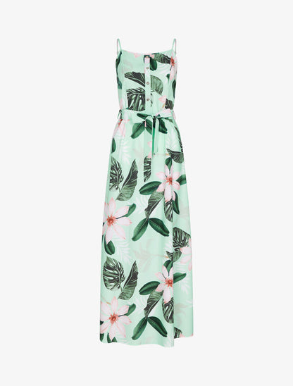 Robe ceinturée à imprimé floral - vert d&