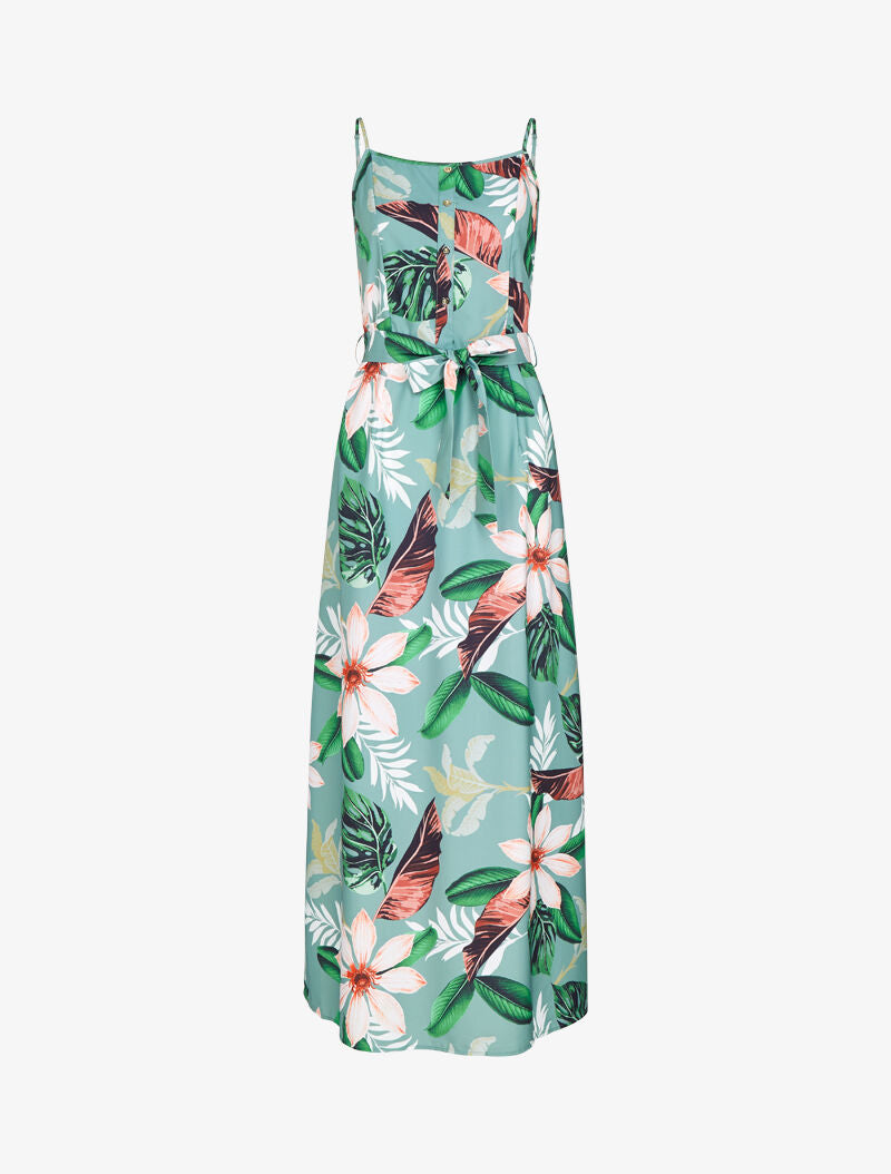 Robe ceinturée à imprimé floral - gris clair - 1