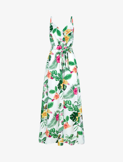 Robe fluide à imprimé tropical - ecru - 3
