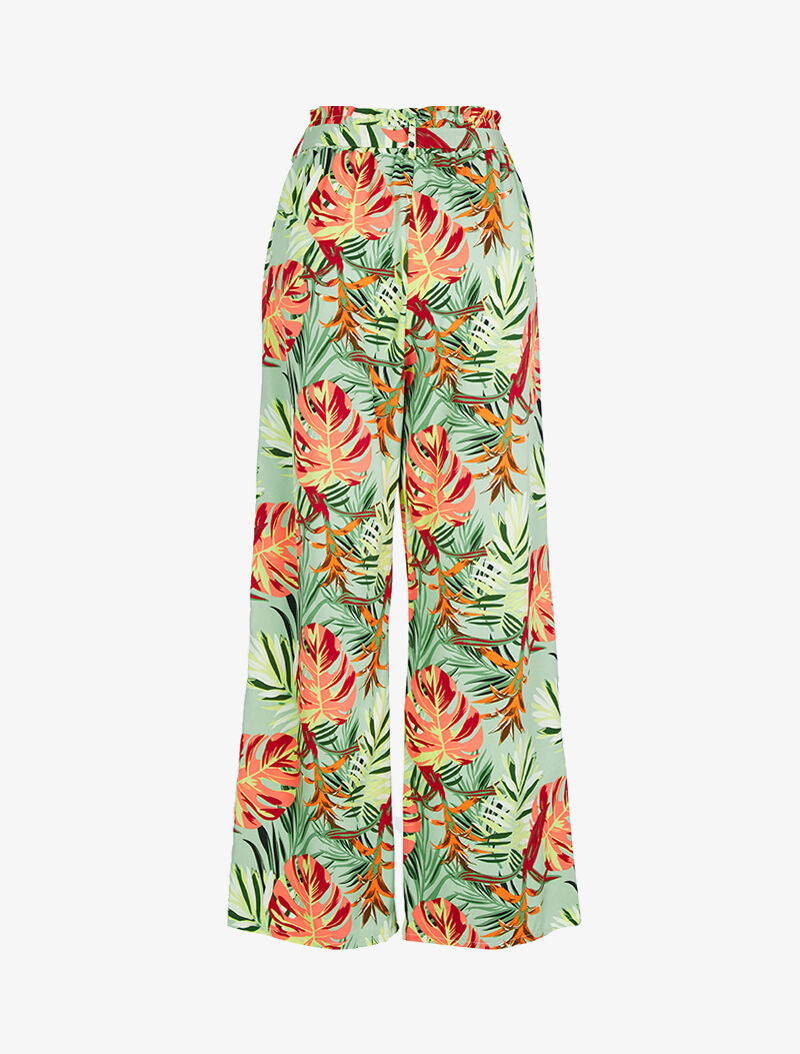 Pantalon fluide à imprimé tropical - vert - 2