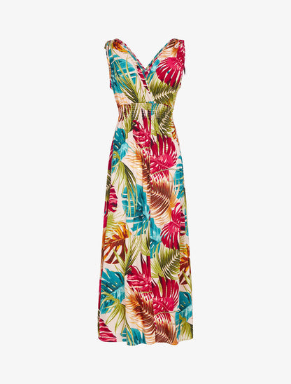 Robe sans manches à imprimé tropical - bleu - 2