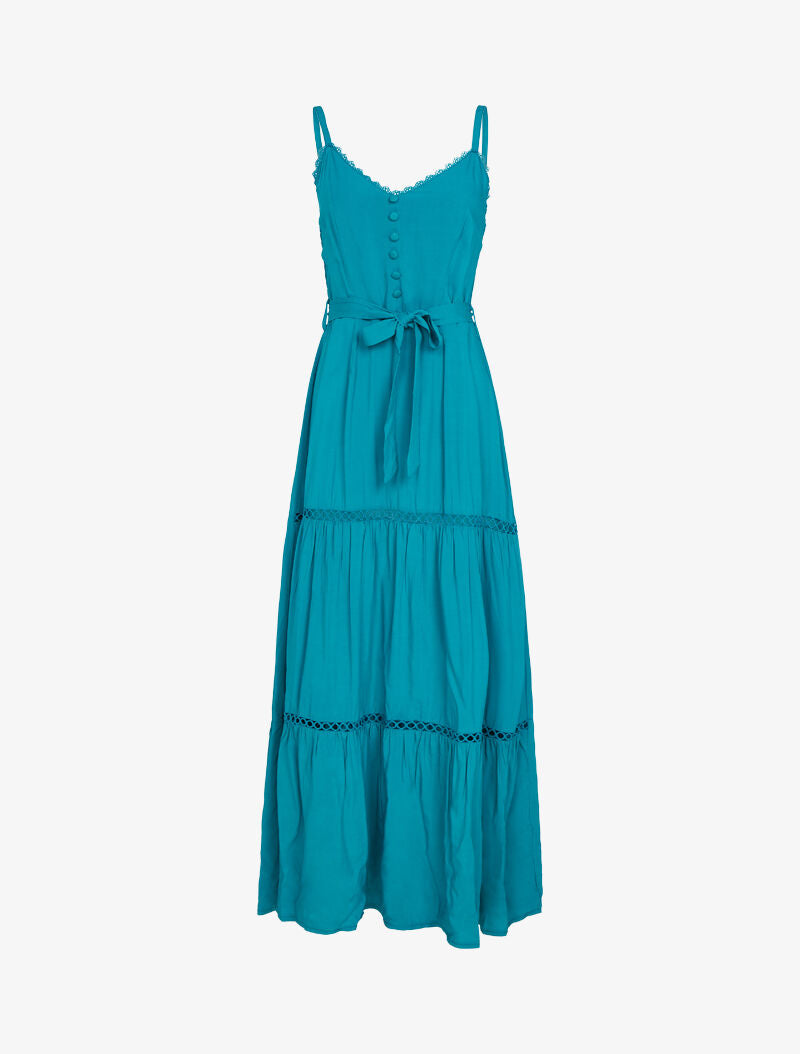 Robe à fines bretelles et crochet - turquoise - 1