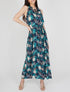 Robe imprimée à encolure montante volantée - marine - 4