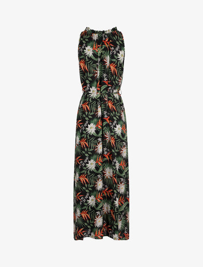Robe imprimée à encolure montante volantée - noir - 2