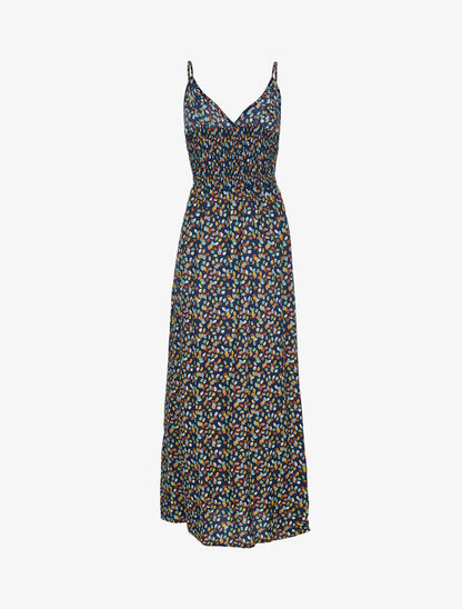 Robe à imprimé petites feuilles colorées - marine - 2